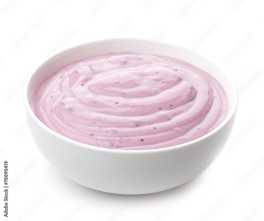 bowl of pink blueberry yogurt