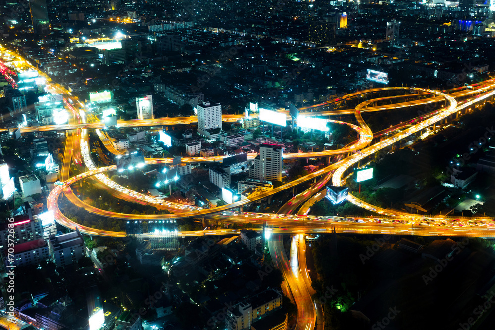 bird view of urban city traffic light trai