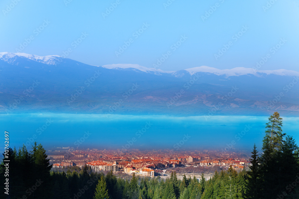 Town view of roofs and mountains in Bulgaria