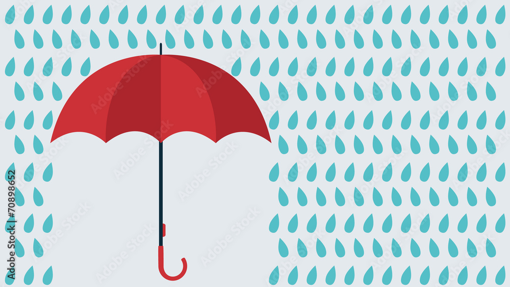 Vector umbrella under rain drops. Copyspace for text