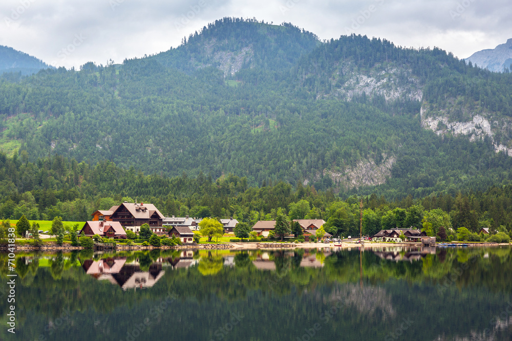 Idyllic Grundlsee lake in Alps mountains, Austria