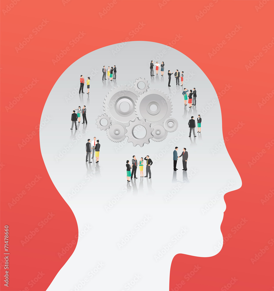 Cogs and wheels in head with business people vector