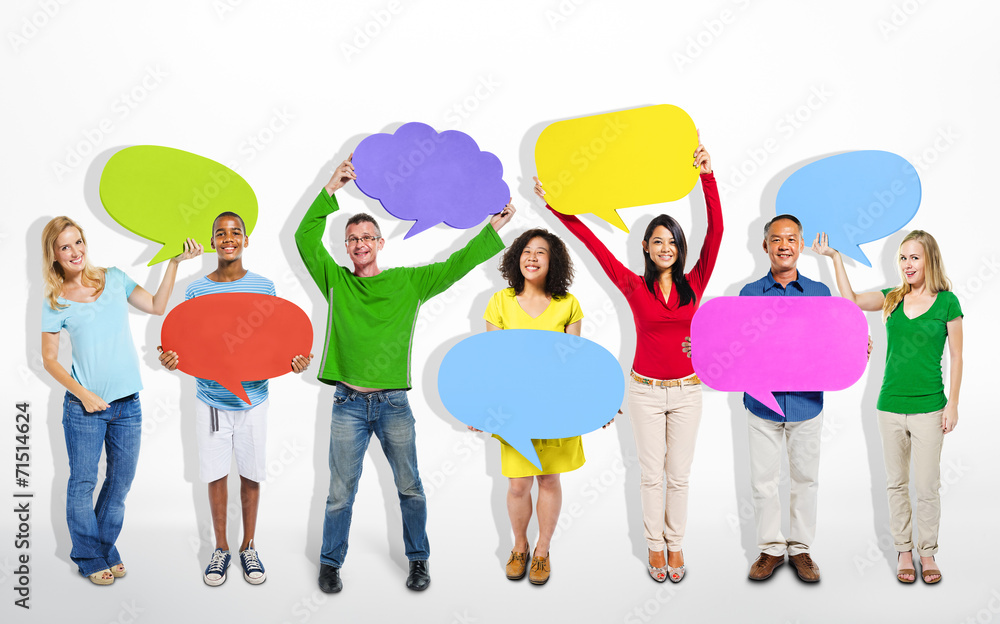 Multi-Ethnic Group of People with Speech Bubbles