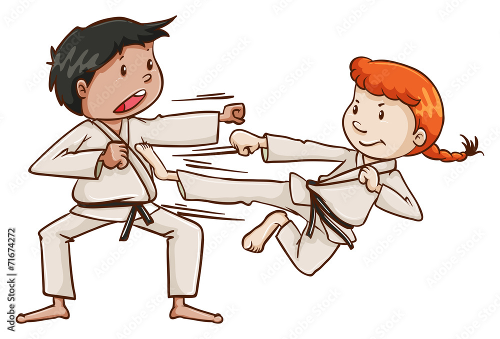 A male and a female doing martial arts