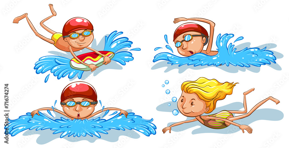 Coloured sketches of people swimming