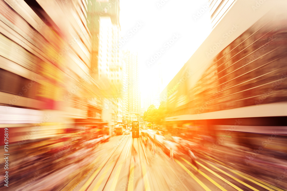 traffic light trails of modern business city