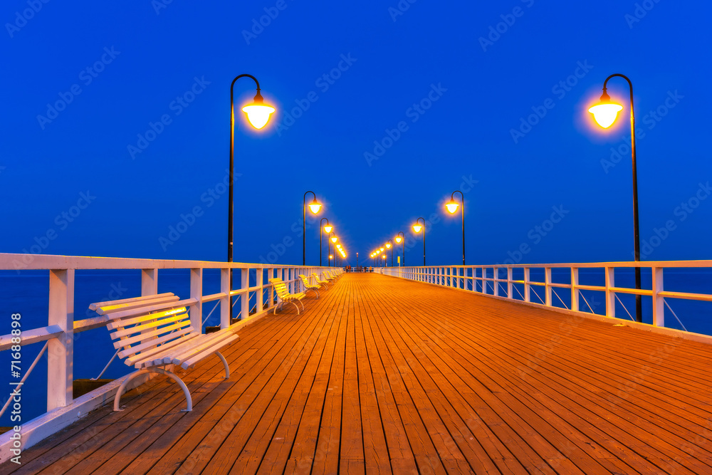 Wooden pier at Baltic sea in Gdynia Orlowo, Poland