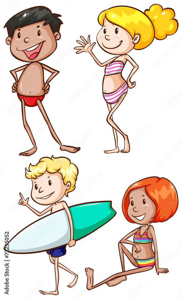 Plain drawings of the people at the beach