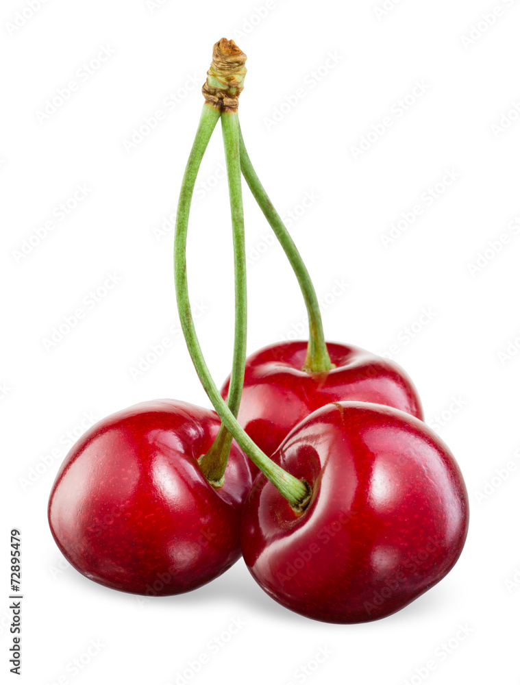 Cherry with leaмуи isolated on white.