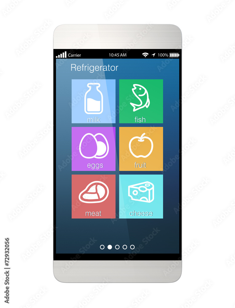 Smart phone interface showing food information from refrigerator