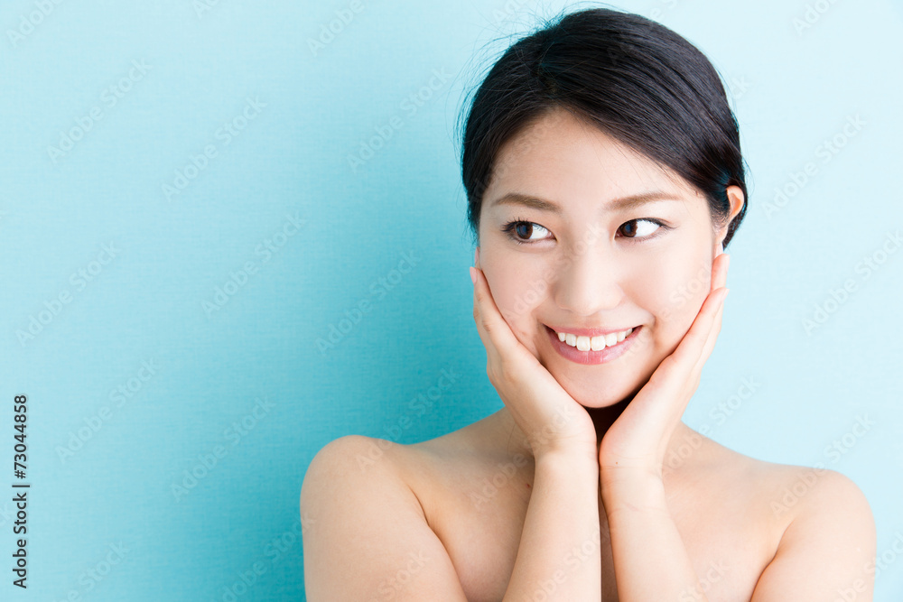 attractive asian woman beauty image on blue background