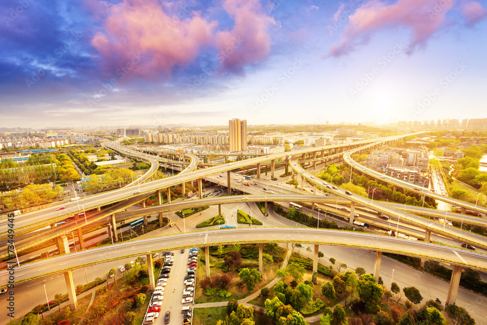 overpass and cityscape of modern urban city