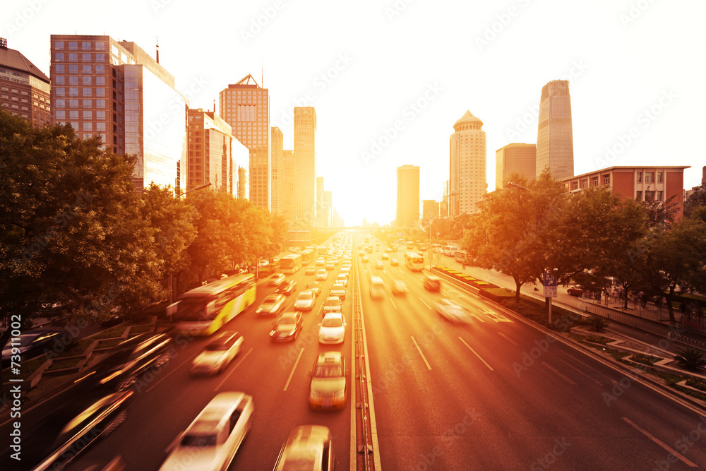 cityscape and traffic trails of Beijing,china