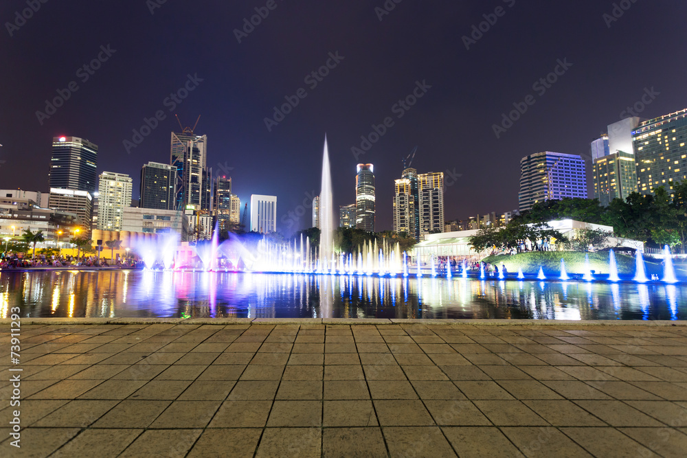 music fountain in the square of KLCC at night,kuala lumpur.