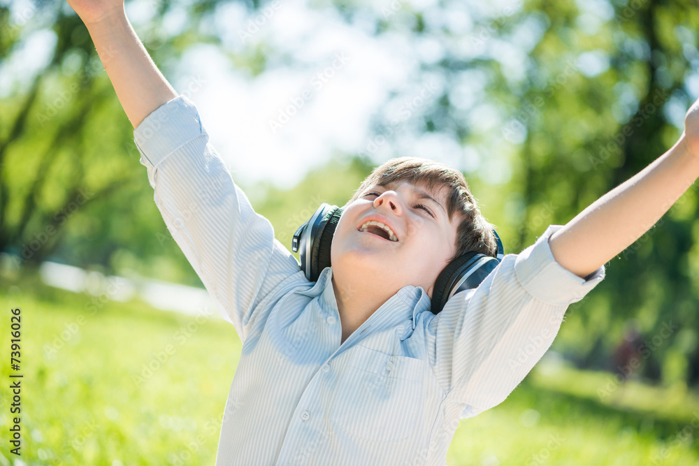 Boy enjoying music