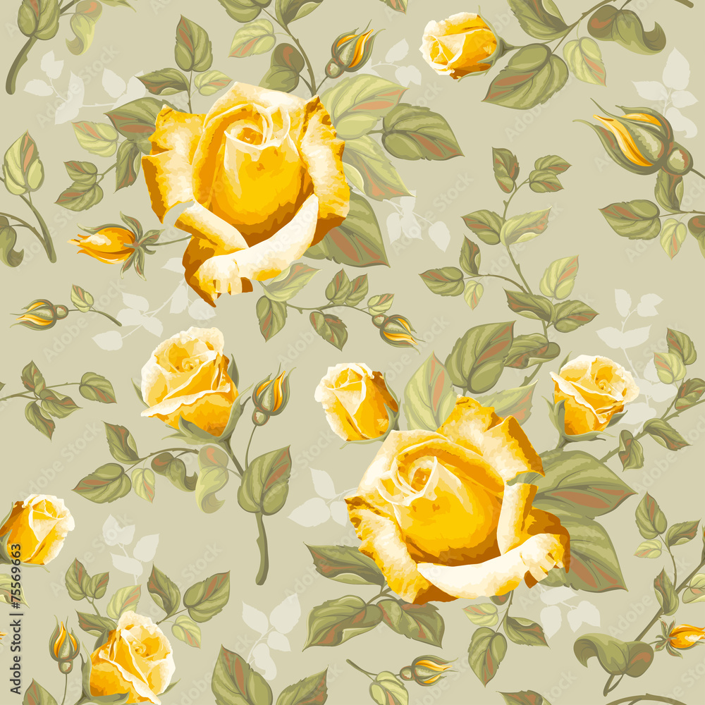 Retro flower seamless pattern - roses