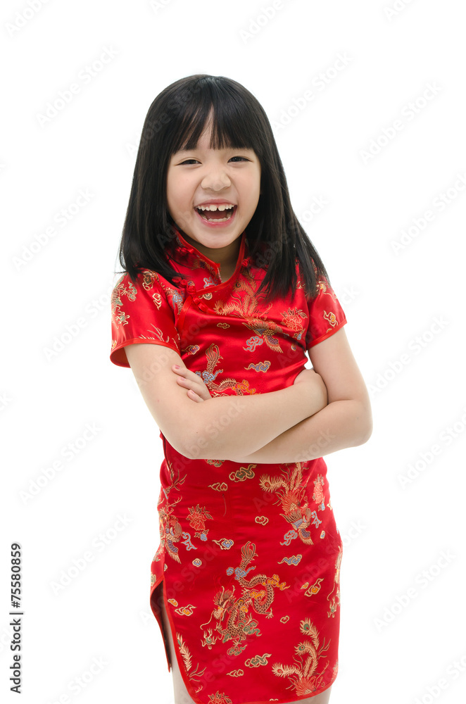 Beautiful asian girl wearing chinese dress