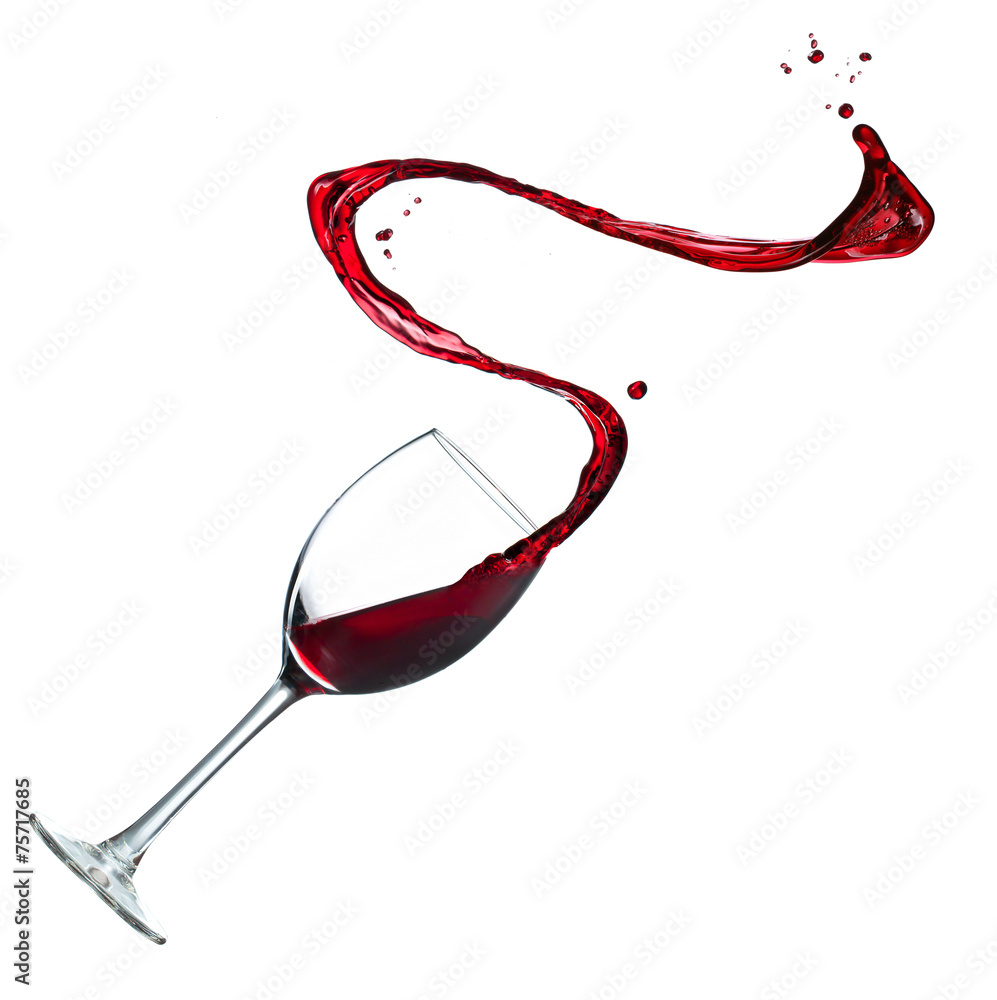 Red wine splash on white background