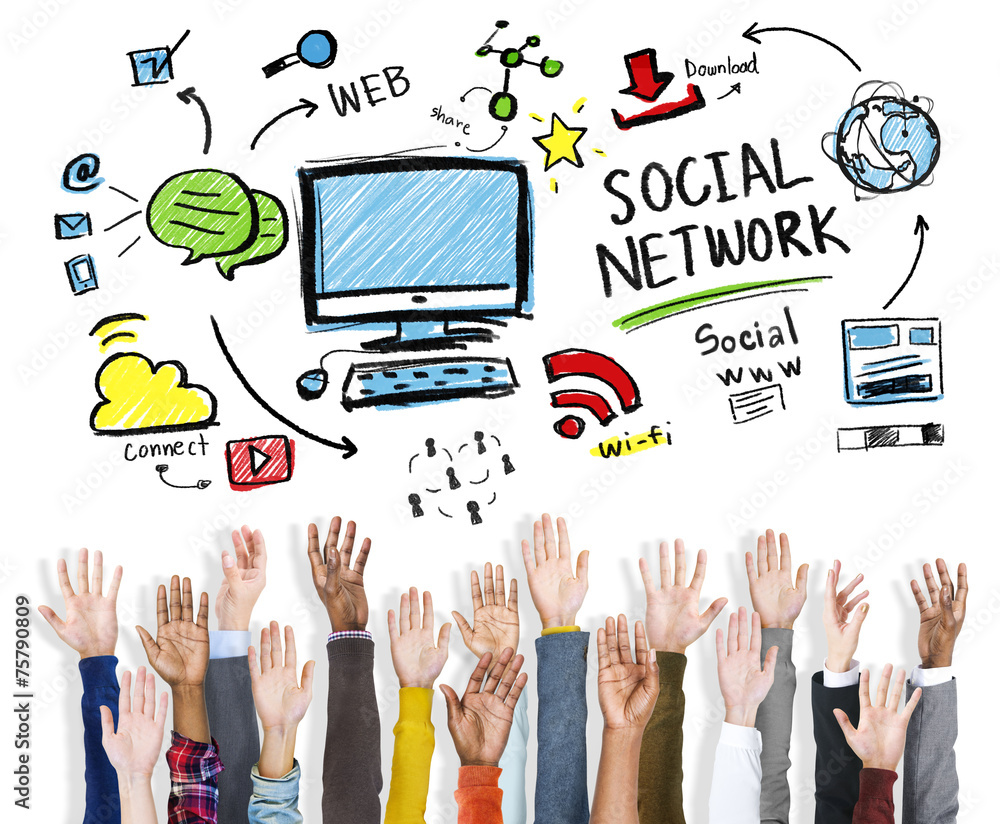 Social Network Social Media Hands Raised Participation Concept