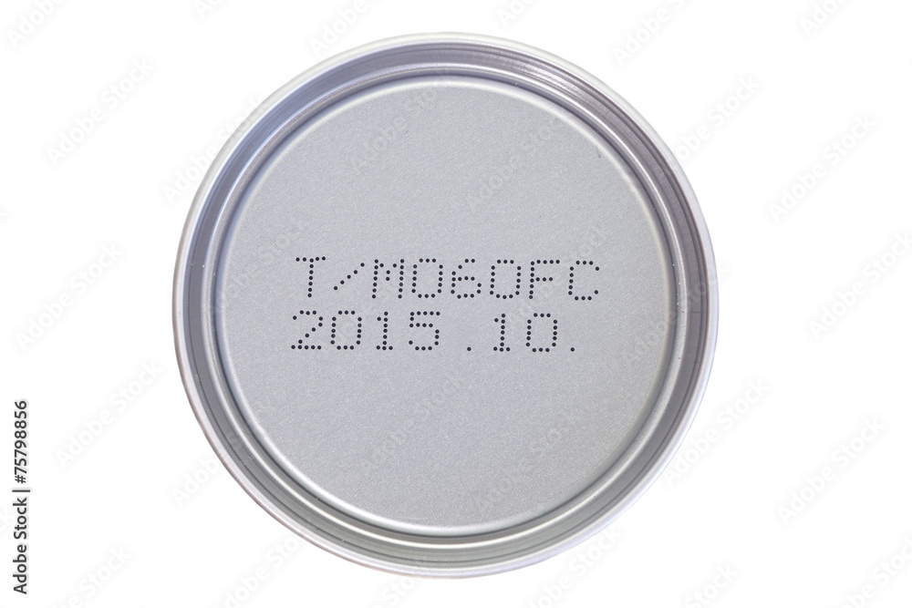 Expiry date printed on silver tin can