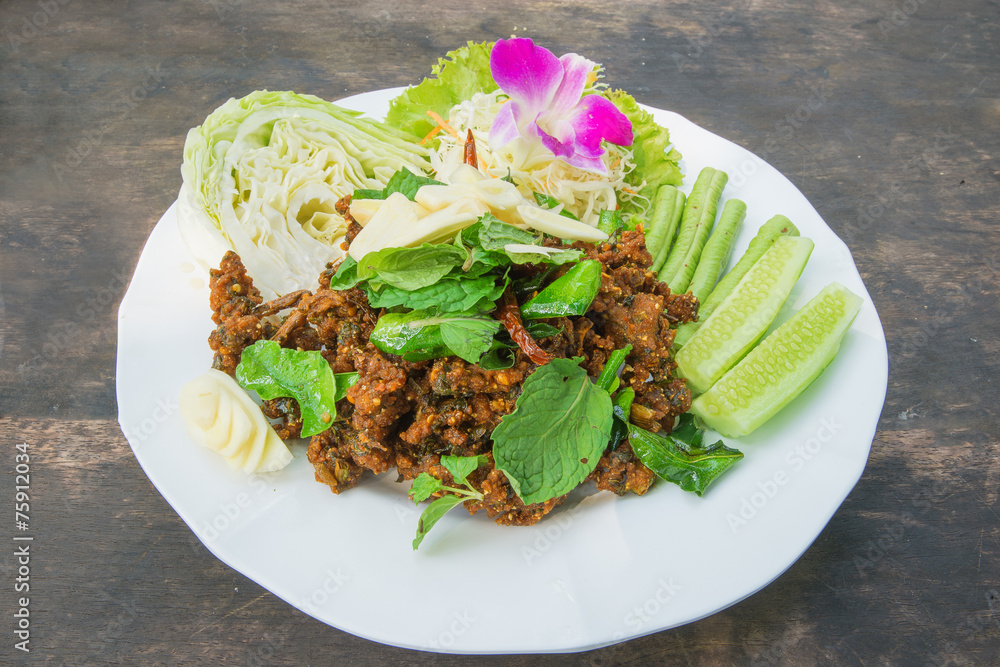 香辣猪肉末沙拉，香辣猪肉泥，泰国菜