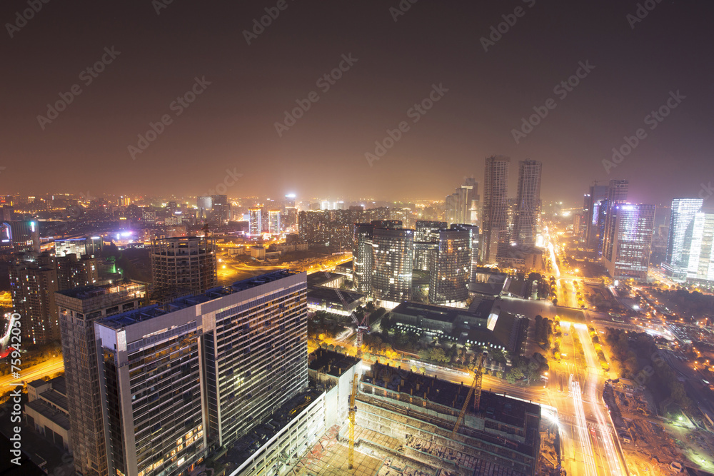 skyline,buildings and cityscape of modern city,hangzhou,during s