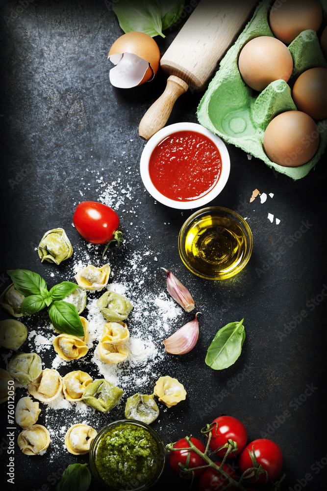 Homemade raw Italian tortellini