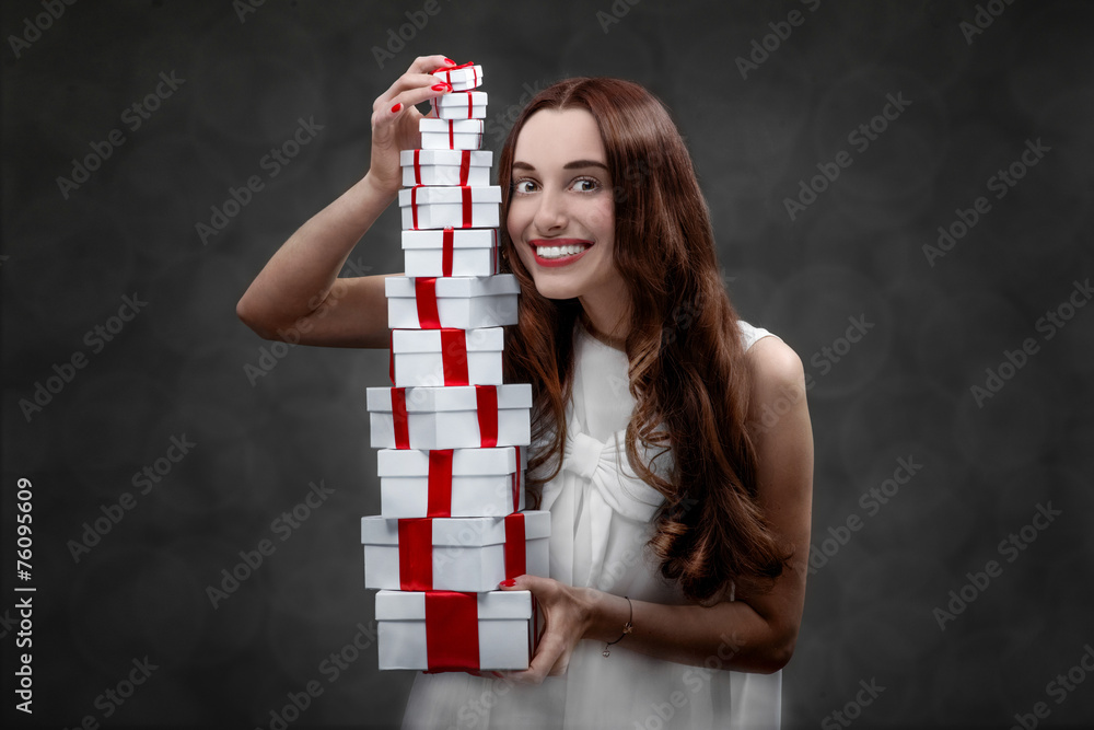 Woman with present boxes