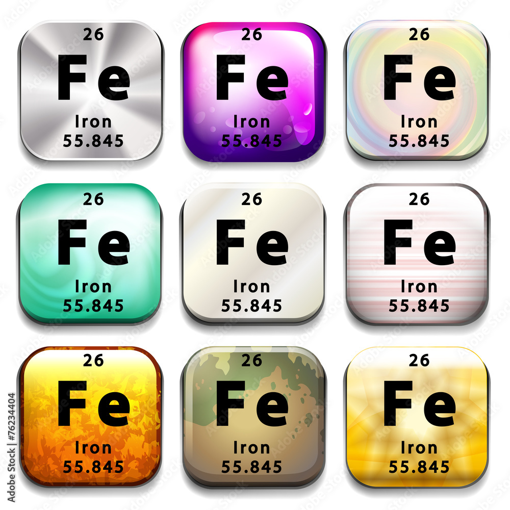元素周期表上显示铁的按钮