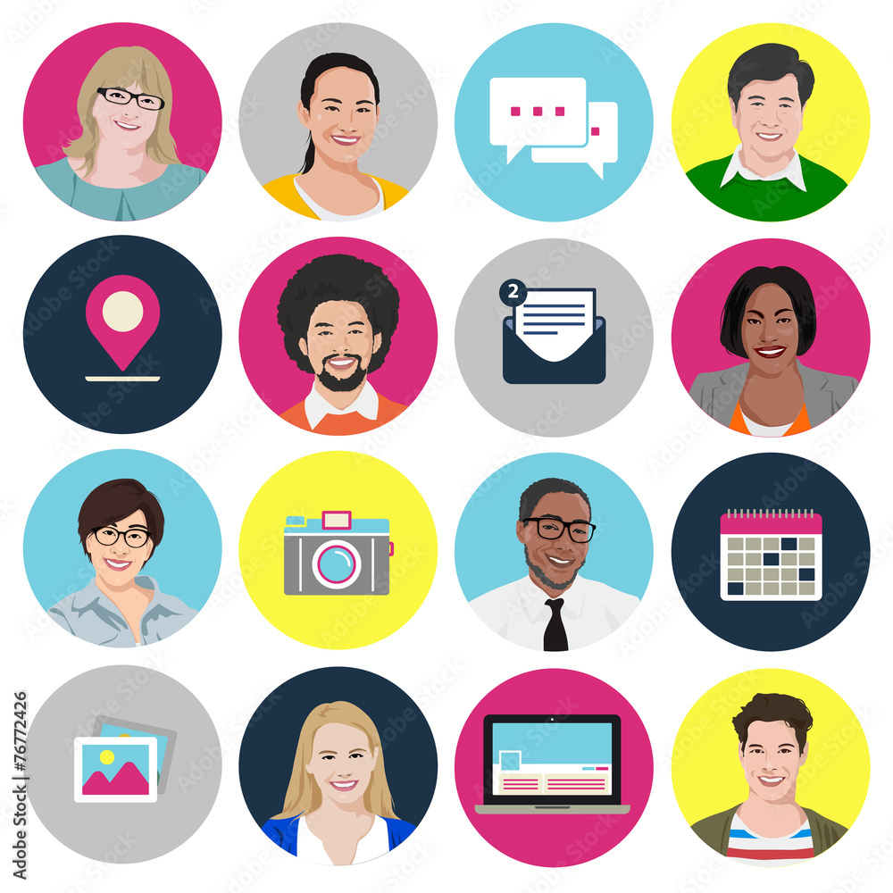 Diversity People Portrait Social Media Icon Vector Concept