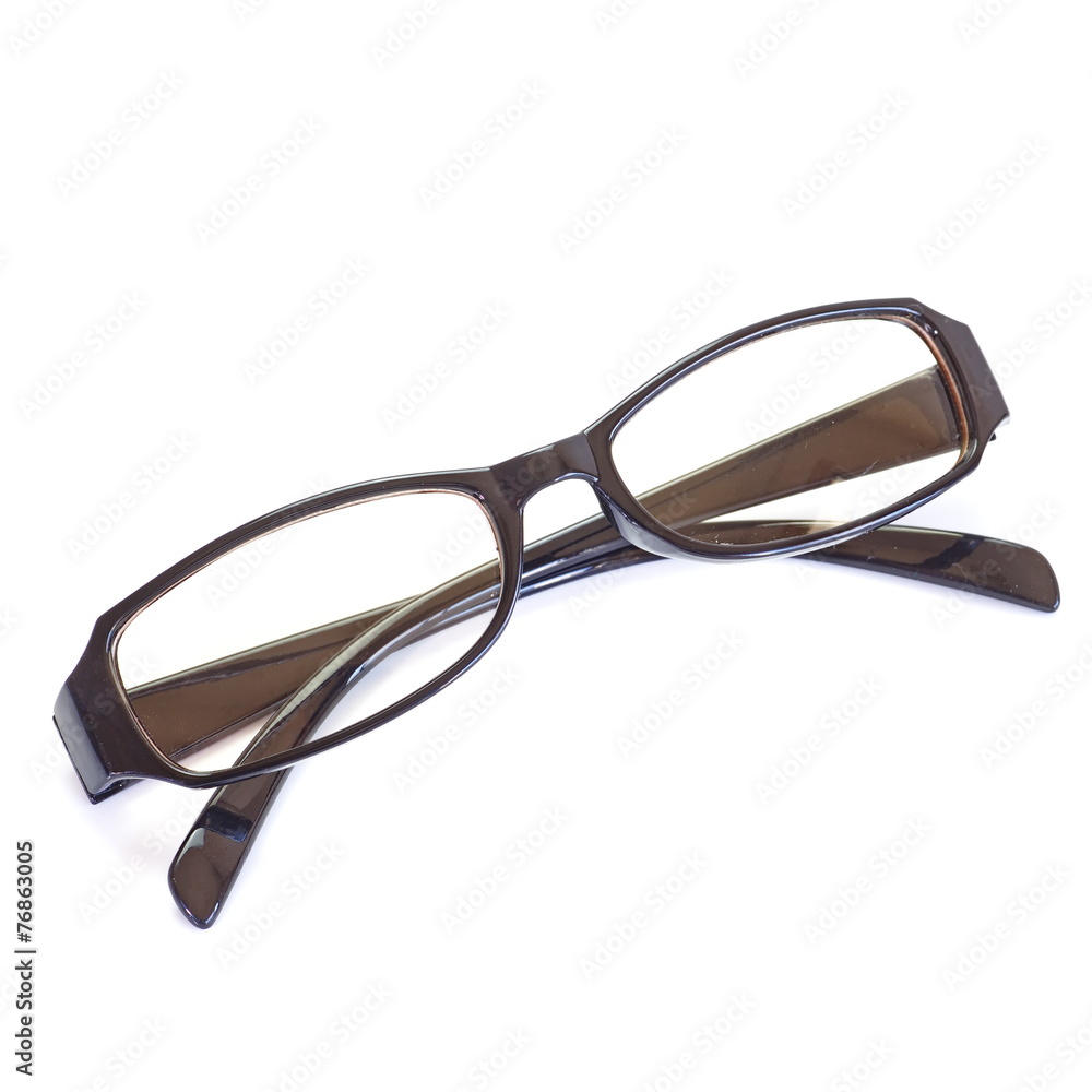 Black eyeglass frame isolated on white background