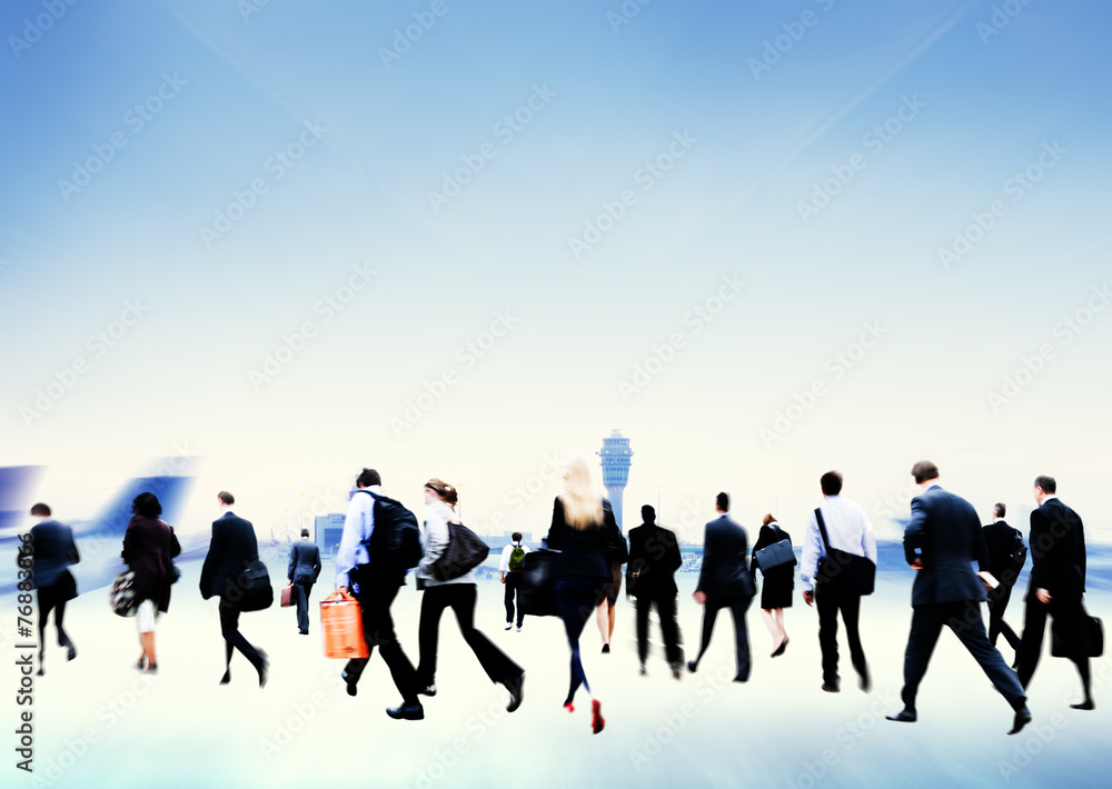 Business People Rushing Walking Airport Travel Concept