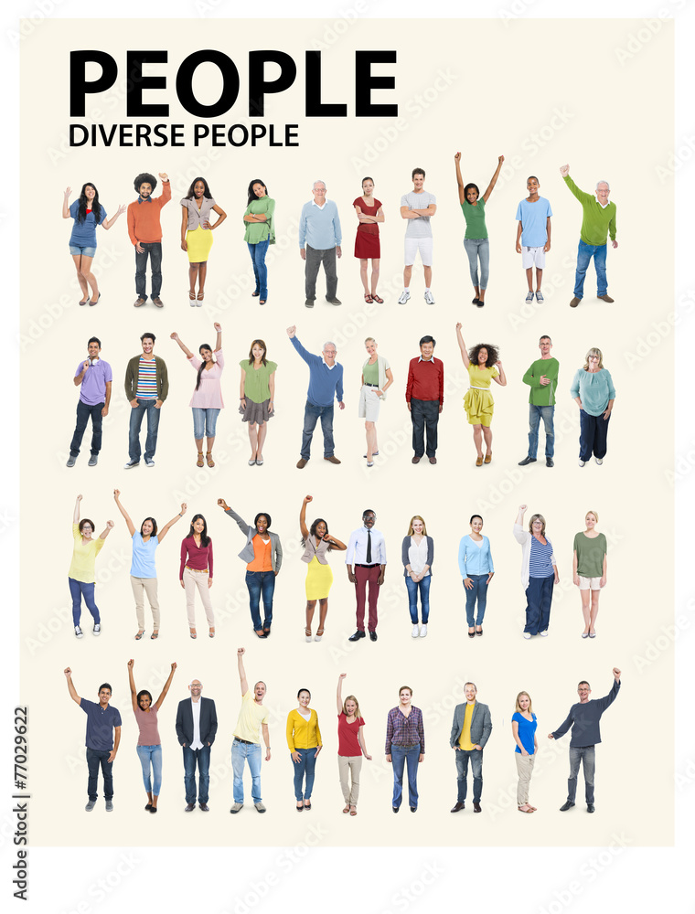 Diverse Group People Standing Arms Raised Concept