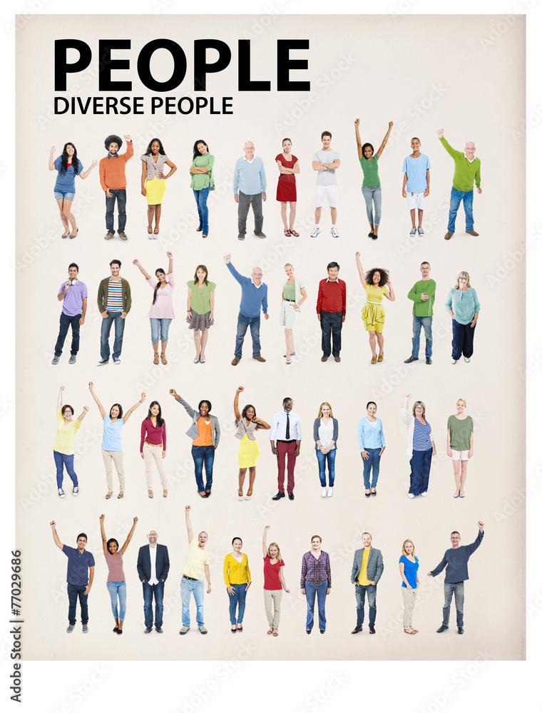 Diverse Group People Standing Arms Raised Concept