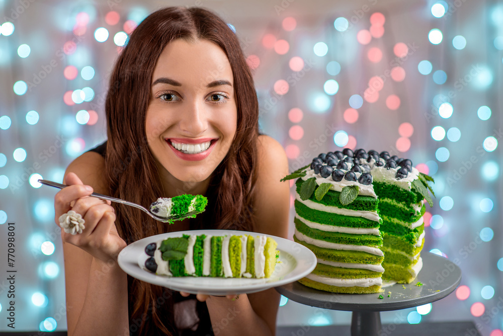 Girl with happy birthday cake