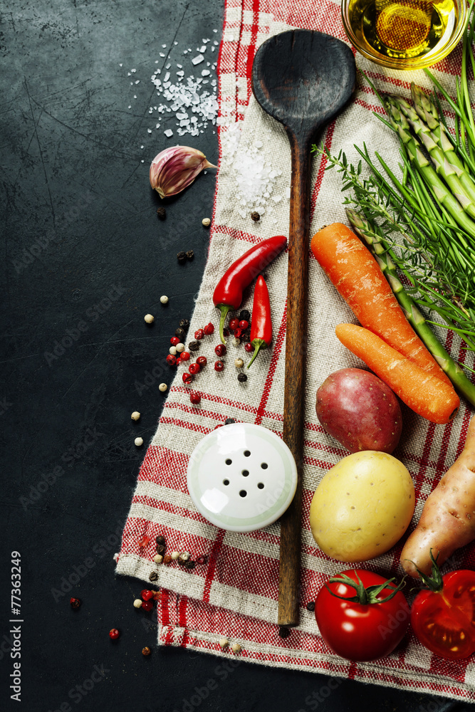 Wooden spoon and ingredients