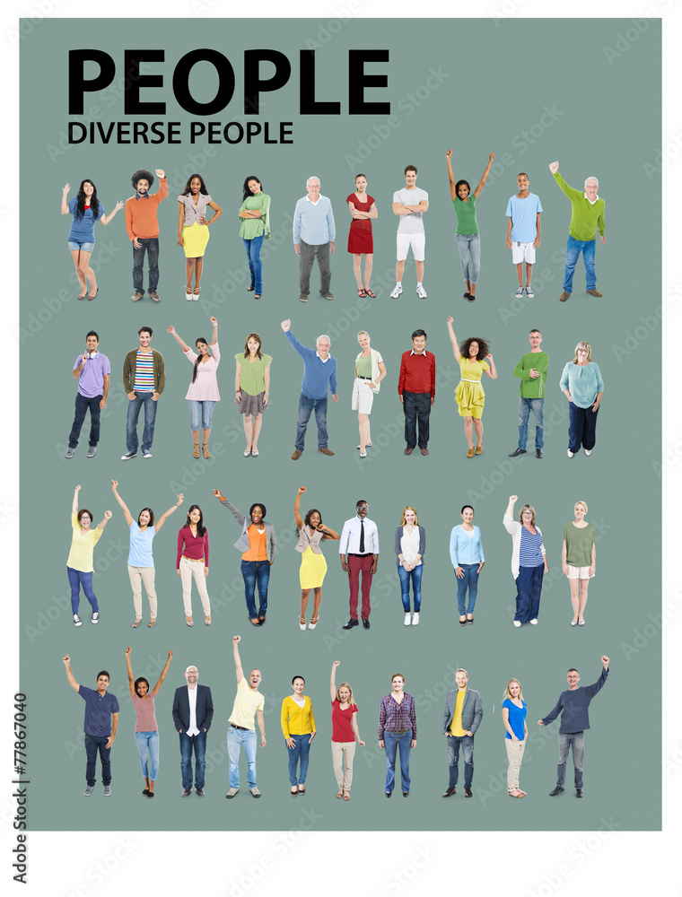 Diverse Group People Standing Arms Raised Concept