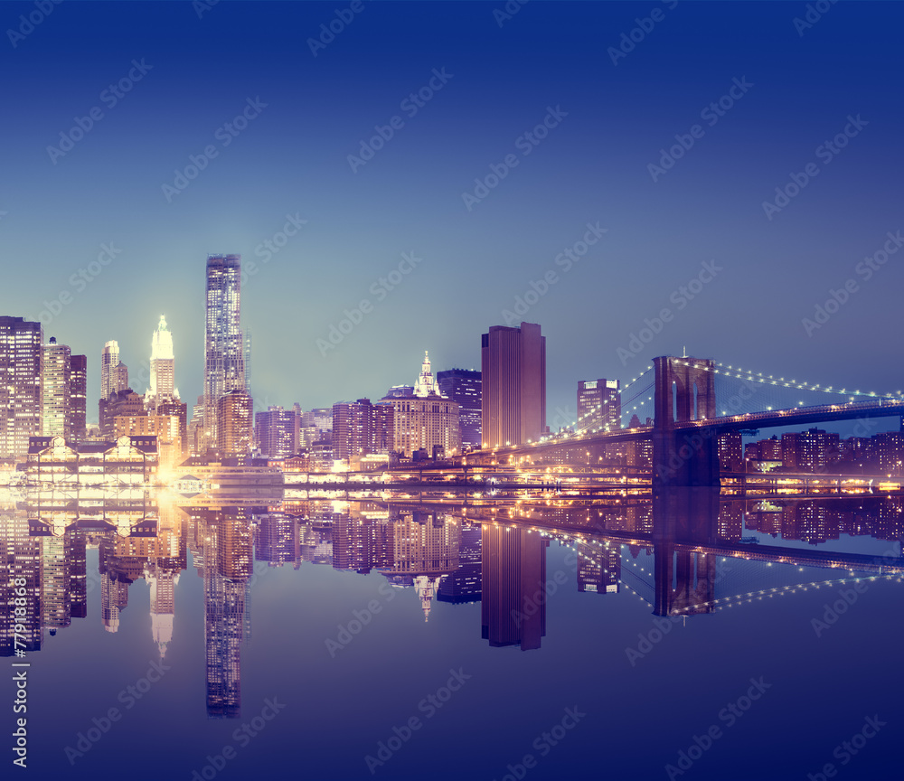 New York City Lights Scenic Bridge View Concept