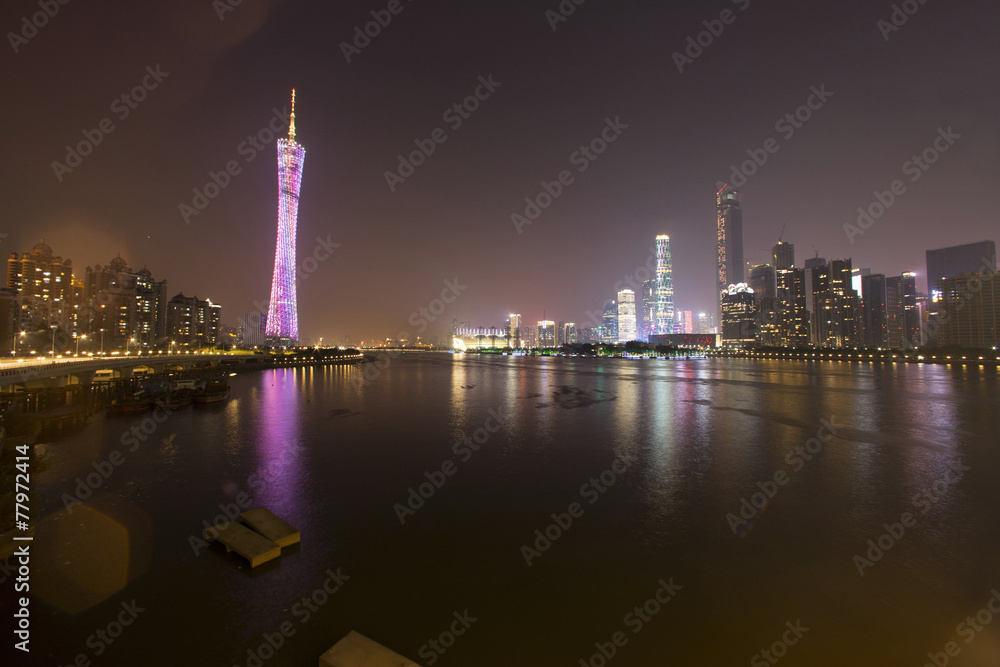 night skyline and modern cityscsape in guangzhou at riverside