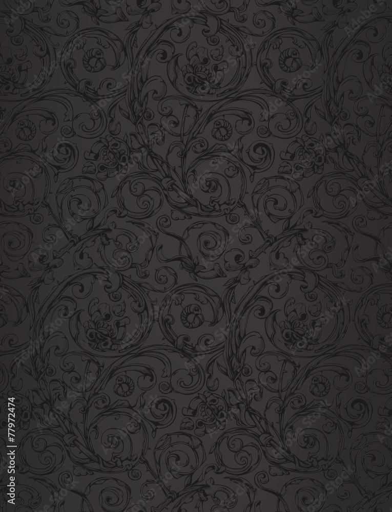 Black seamless wallpaper pattern, vector