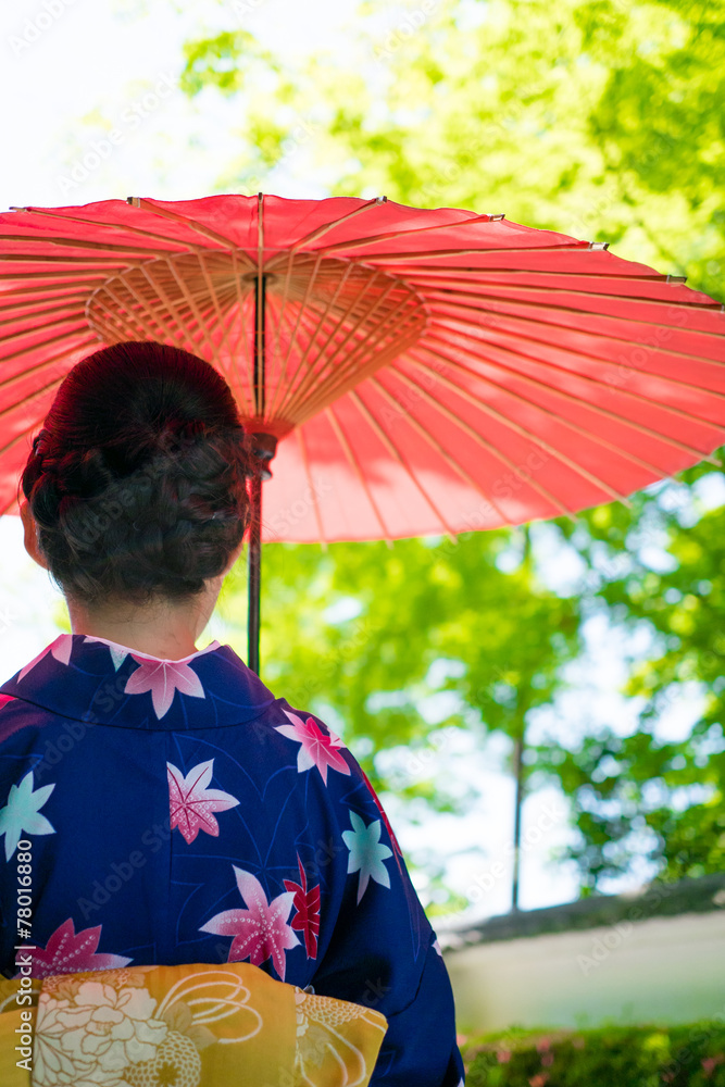 asian woman wearing japanese traditional kimono