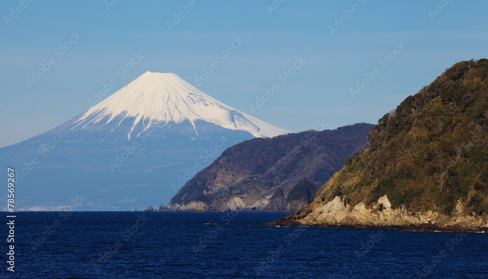 Mountain Fuji and sea from Izu city Shizuoka prefecture , Japan