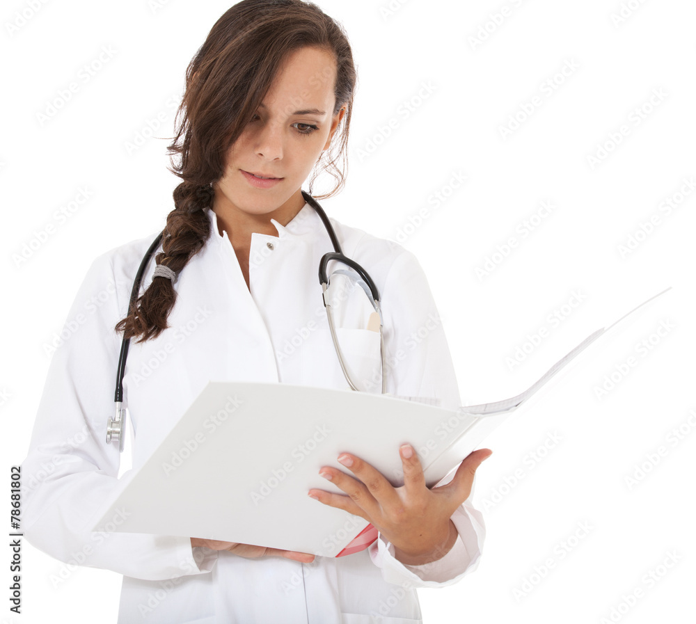 Attractive medical student. All on white background