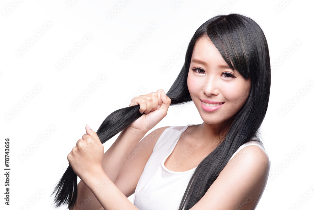 Woman with health hair care