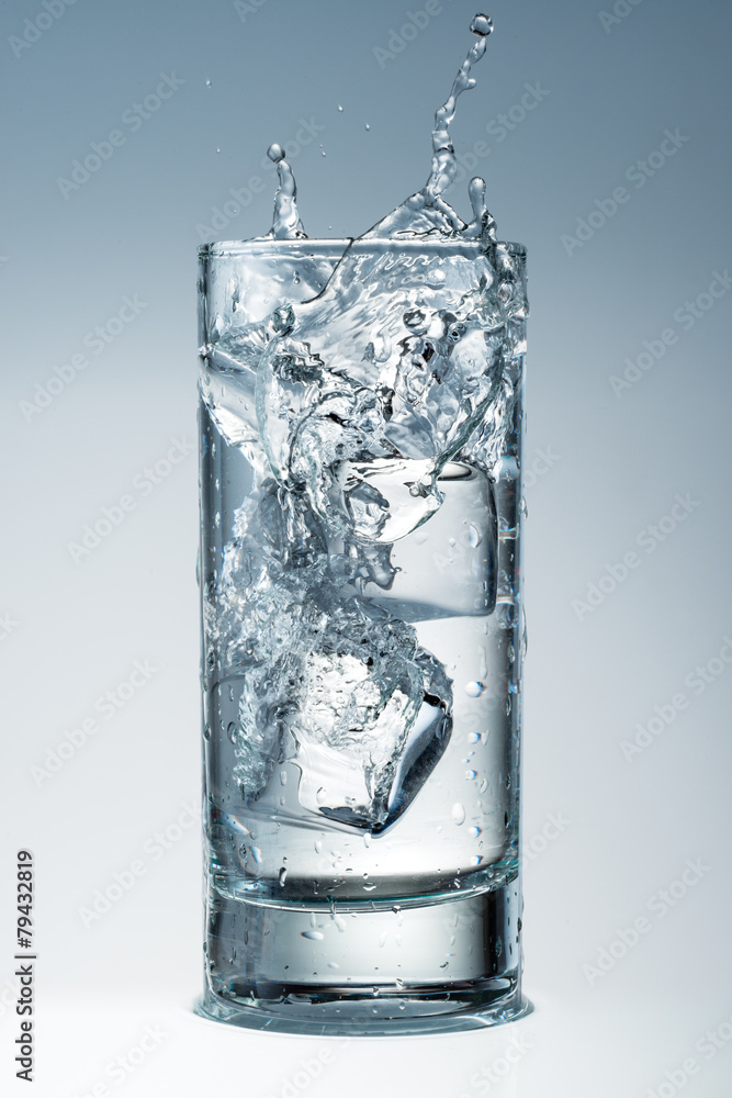 Glass of mineral water with ice.