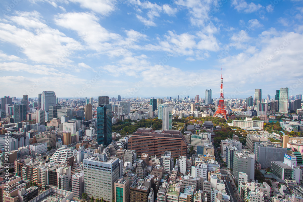 东京城市景观和东京地标东京塔