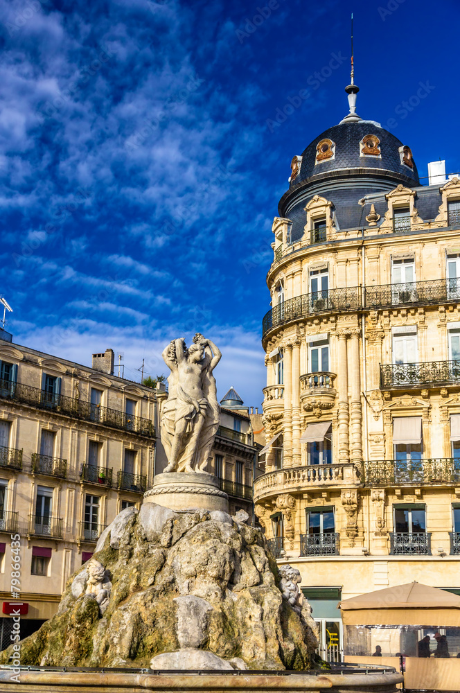 Fontaine des Trois Graces在蒙彼利埃的喜剧舞台上，