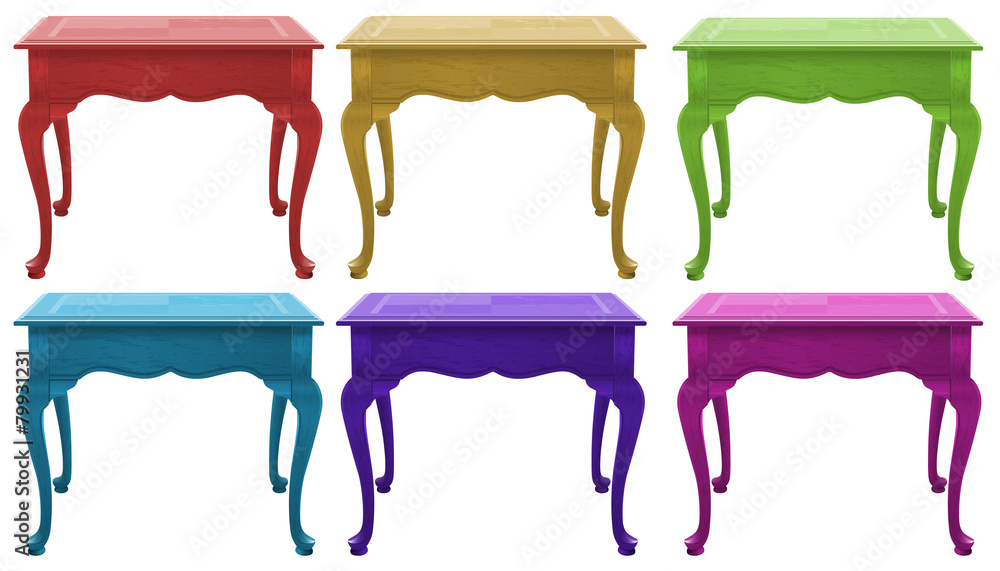 Colourful wooden tables