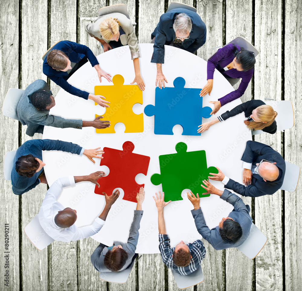 Business People Jigsaw Puzzle Collaboration Team Concept