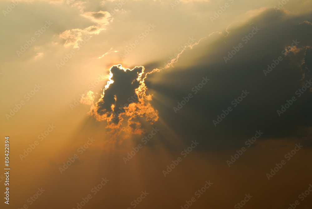 sky with sun shine through the cloud and sun beam